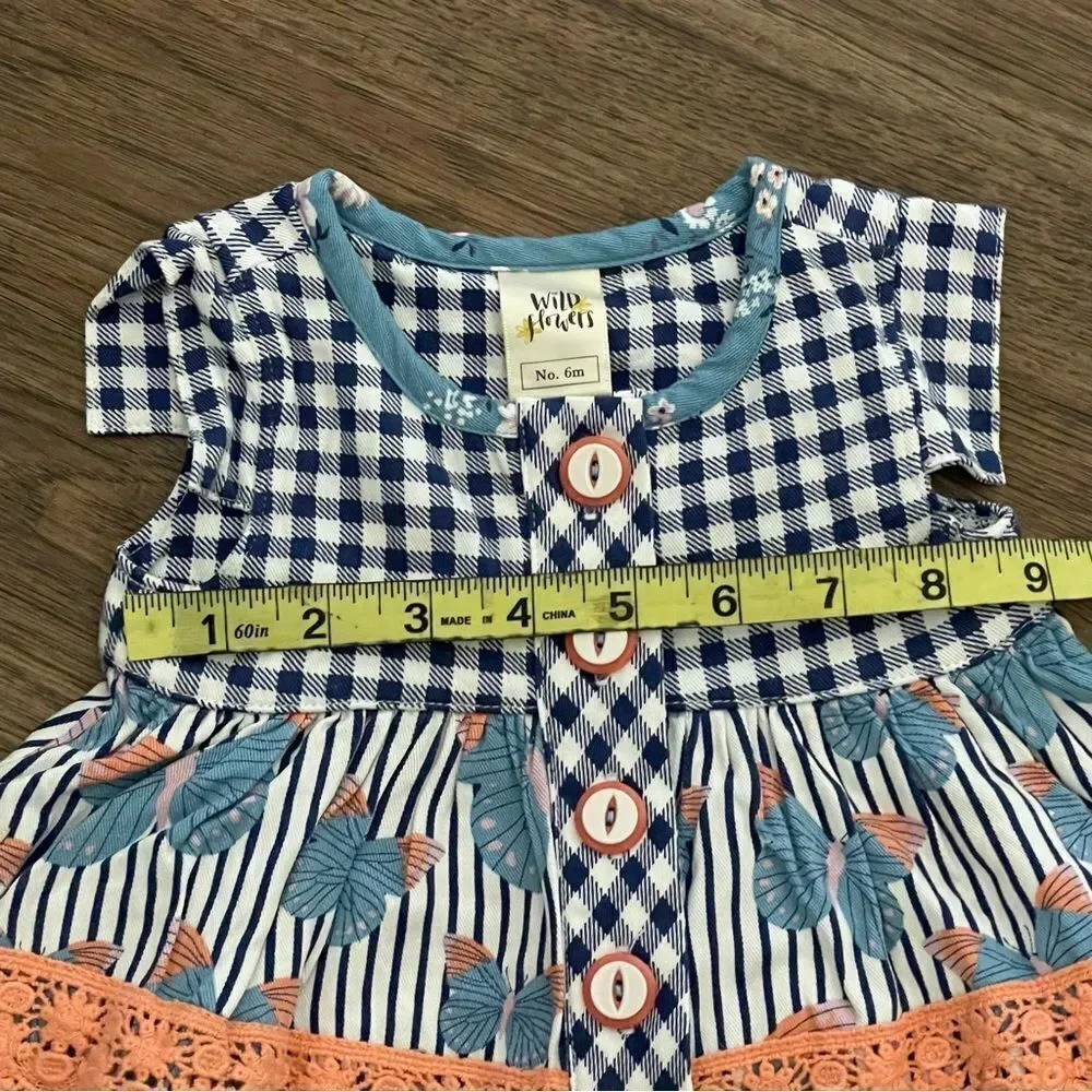 Wildflower Checkered and Striped Tunic Top or Dress Blue White Peach Sz 6 Months